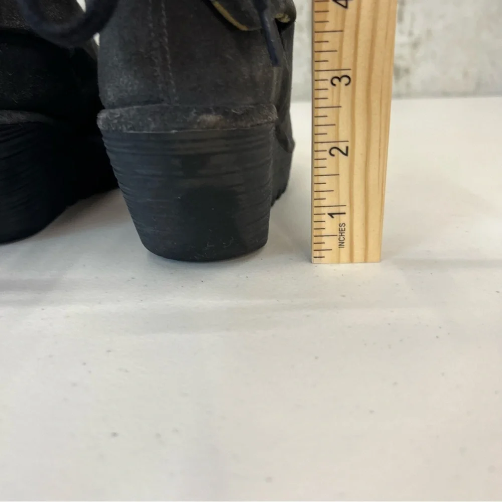 Fly London Yama Wrap Gray Suede Wedge Booties‎ Size 40